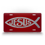 Red And Silver Jesus Fish License Plate 