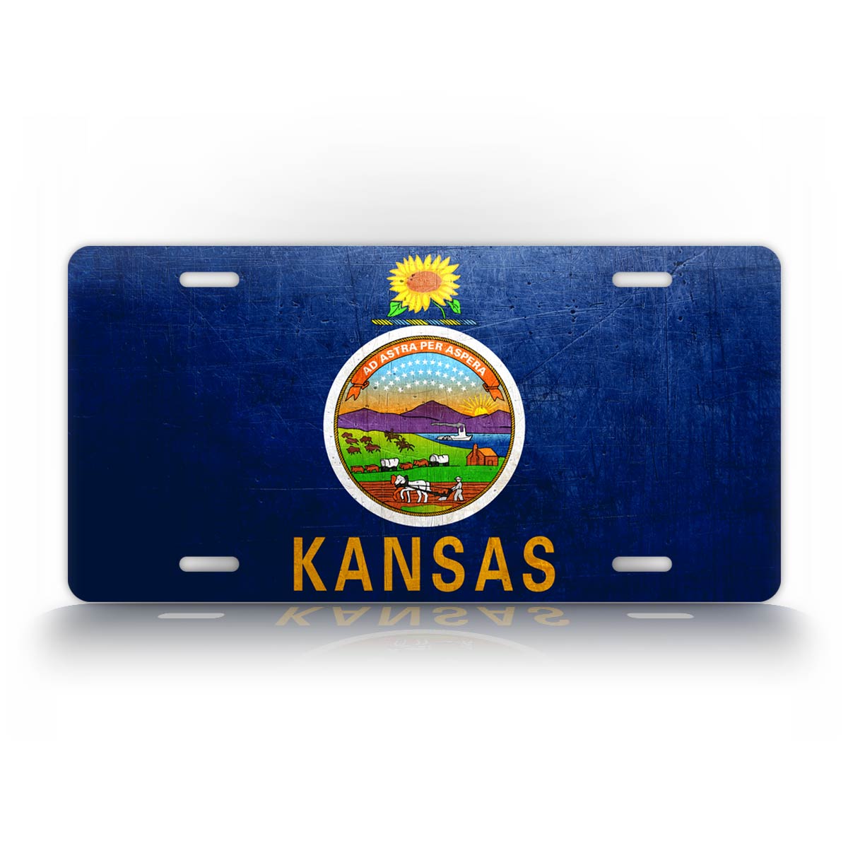 Kansas State Flag Weathered Metal License Plate