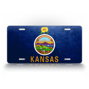 Kansas State Flag Weathered Metal License Plate