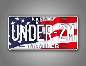 Kansas Under 2M Trailer Tag With American Flag License Plate