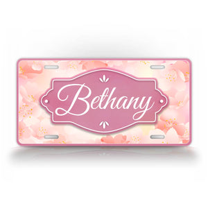 Pink Flowery License Plate Spring Time Monogram Auto Tag