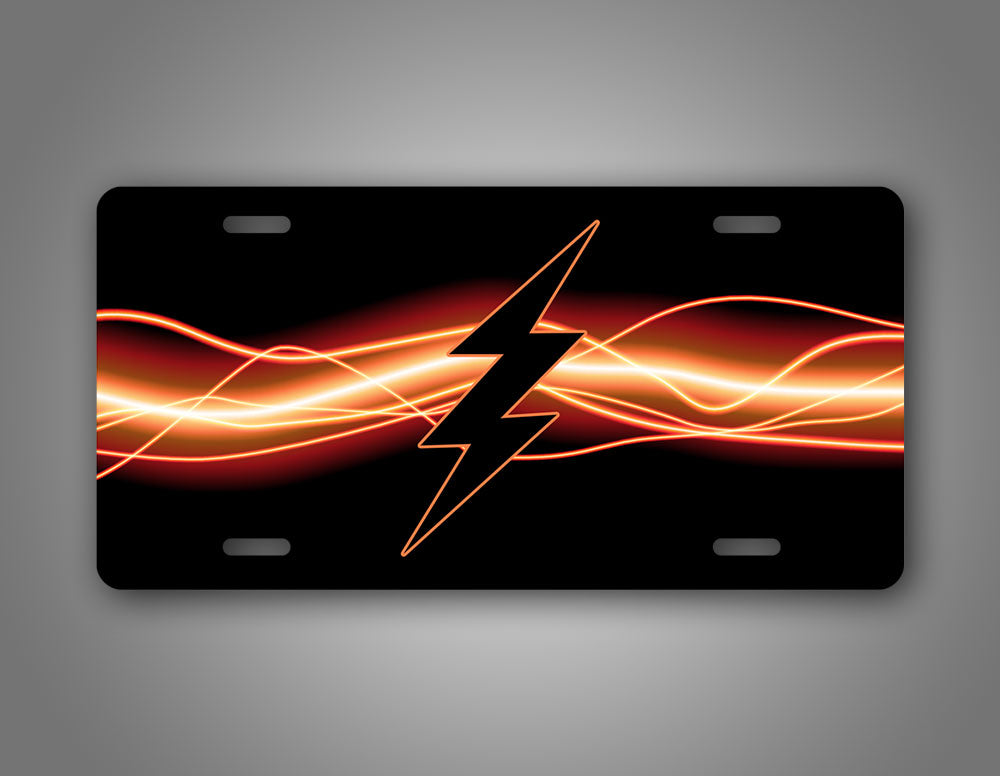 Black Lightning Bolt Electric Flash License Plate Auto Tag 