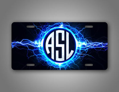 Custom Text Lightning Monogram License Plate Auto Tag 