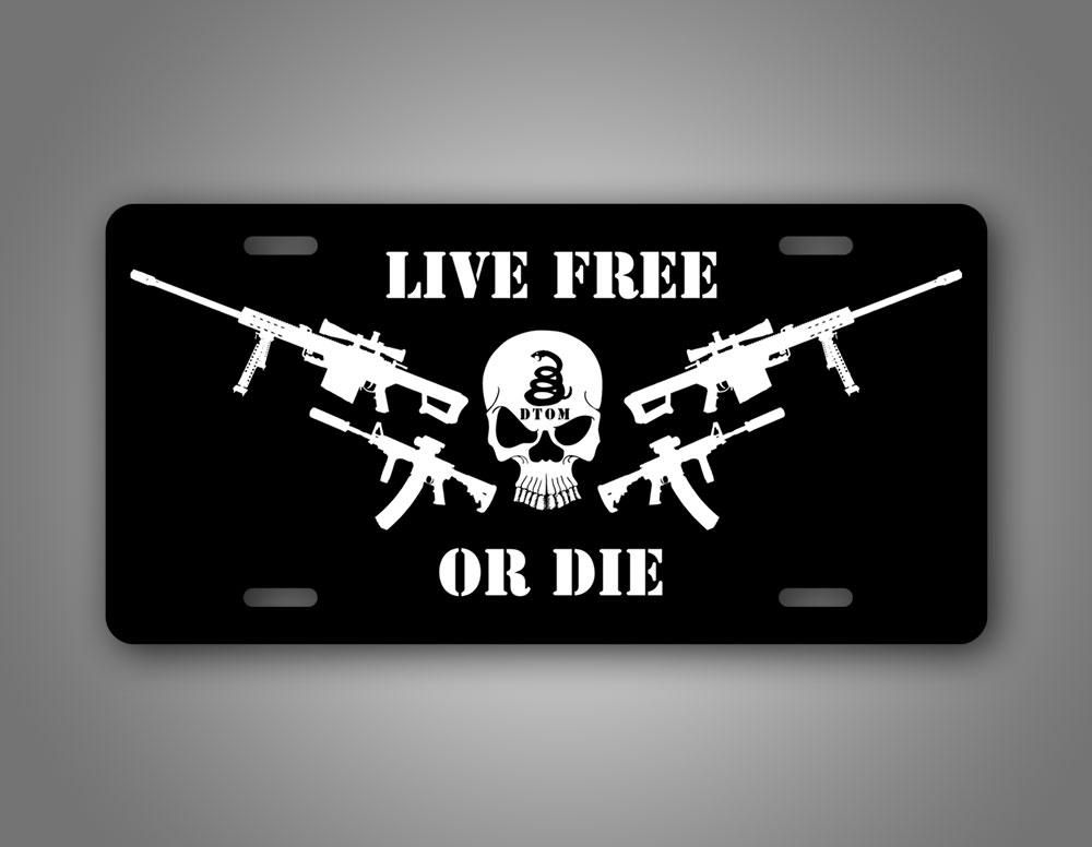 Live Free Or Die Punisher Skull Gun License Plate 