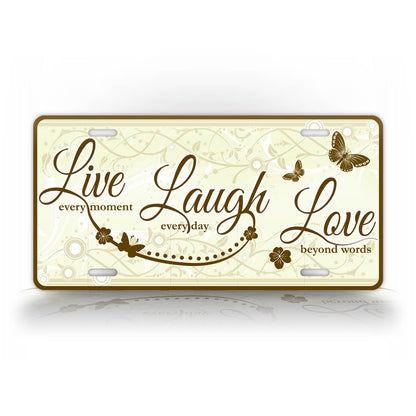 Live Laugh Love Butterfly License Plate Simple Living Auto Tag