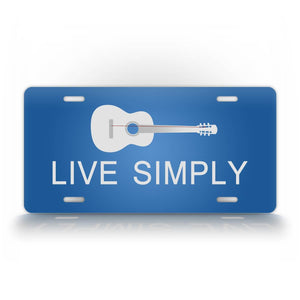 Blue Live Simply Simple Living Minimalist Musician Guitar License Plate 