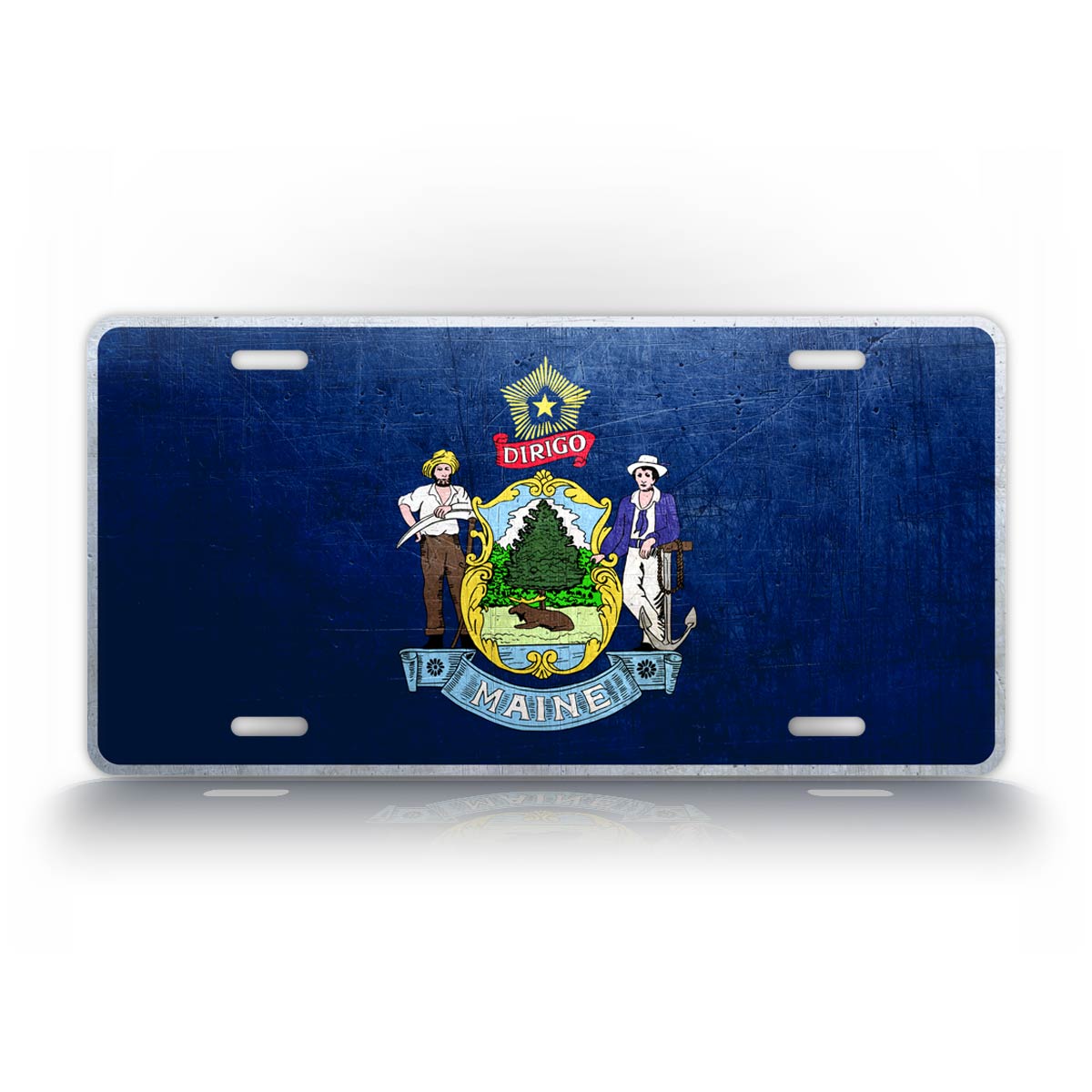 Maine State Flag Weathered Metal License Plate