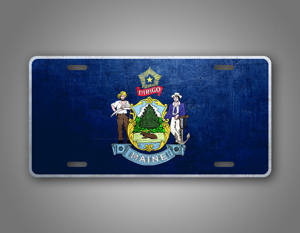 Weathered Metal Maine State Flag Auto Tag