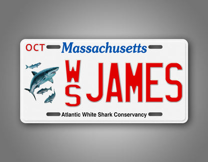 Custom Text Massachusetts Shark Auto Tag 