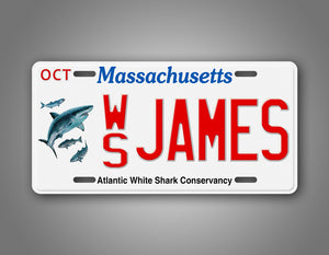 Custom Text Massachusetts Shark Auto Tag 