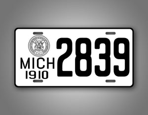 Any Text Black And White Michigan 1910 License Plate 