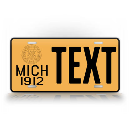 Custom Text Yellow Michigan 1912 License Plate 