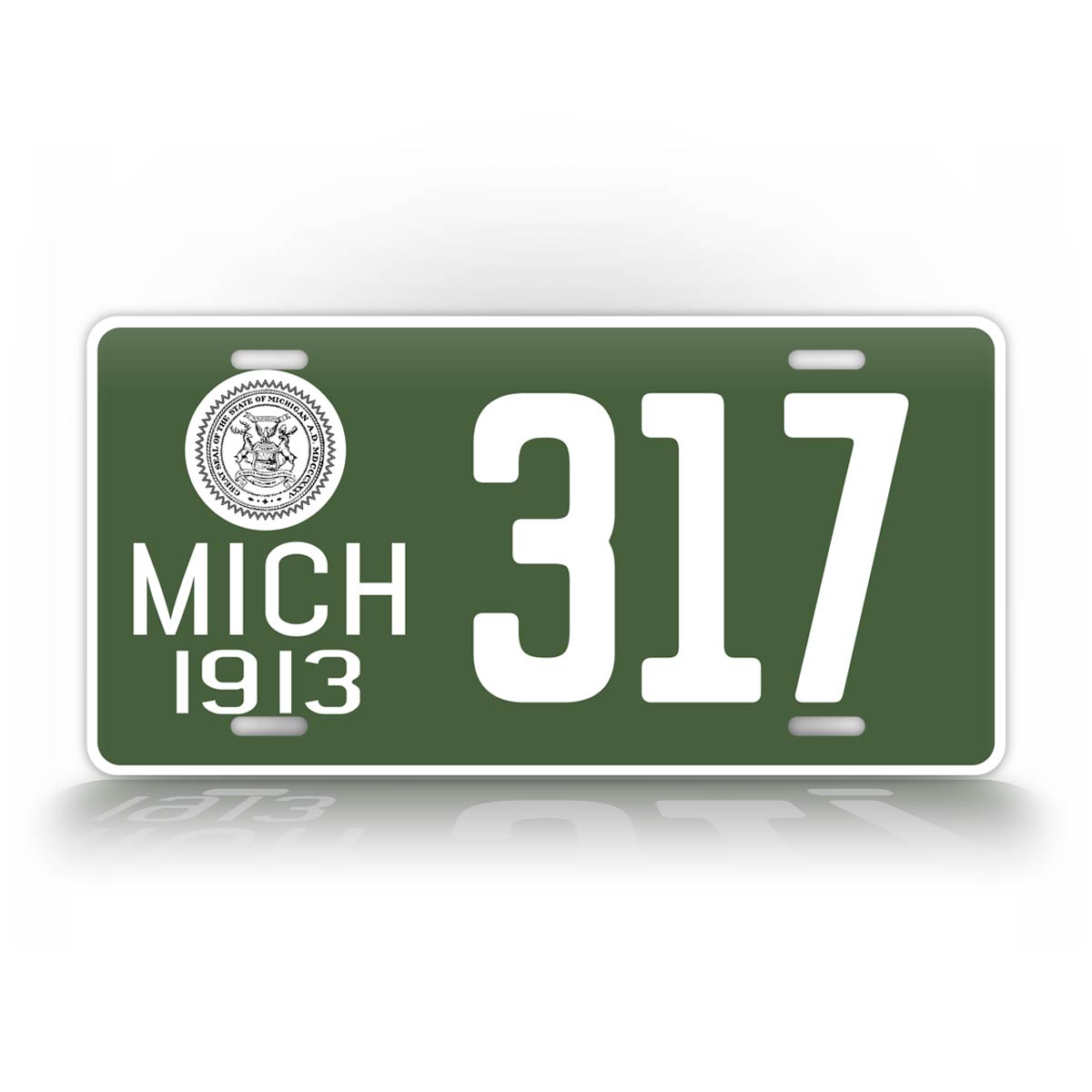 Personalized Green Michigan 1913 Any Text Auto Tag 
