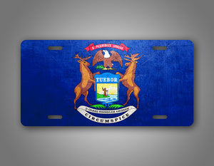 Weathered Metal Michigan State Flag Auto Tag