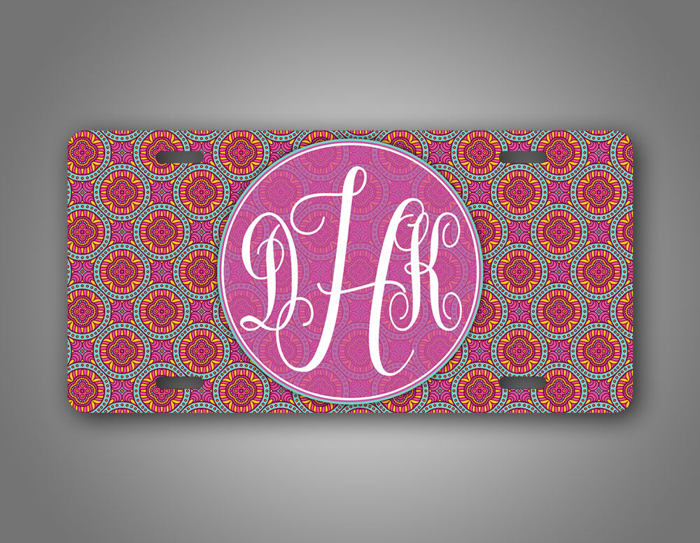 Custom Pink Arabic Style Monogram License Plate