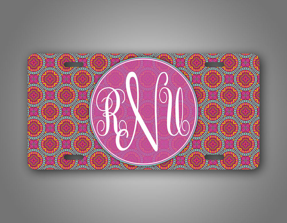 Custom Pink Middle East Style Monogram Auto Tag