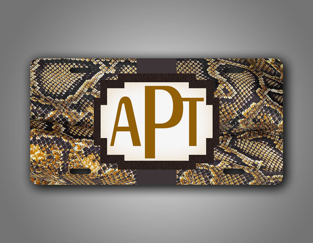 Custom Text Novelty Brown Snakeskin Monogram License Plate 