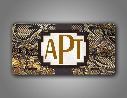 Custom Text Novelty Brown Snakeskin Monogram License Plate 