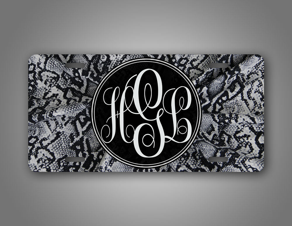 Personalized Grey Snakeskin Monogram License Plate 