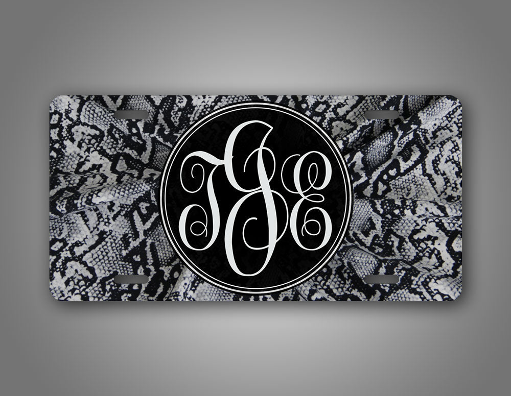 Personalized 3 Letter Grey Snakeskin Monogram License Plate 