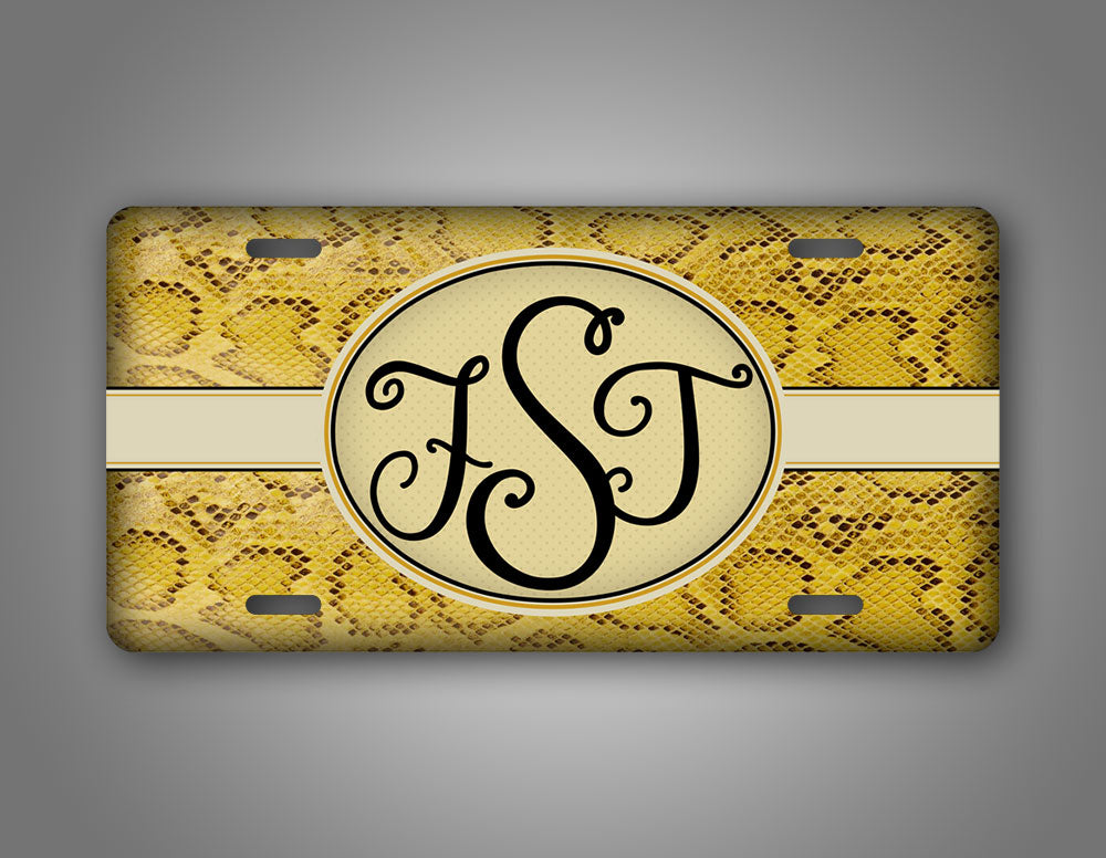 Monogrammed Woman's Yellow Snakeskin License Plate 