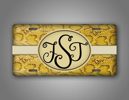 Monogrammed Woman's Yellow Snakeskin License Plate 