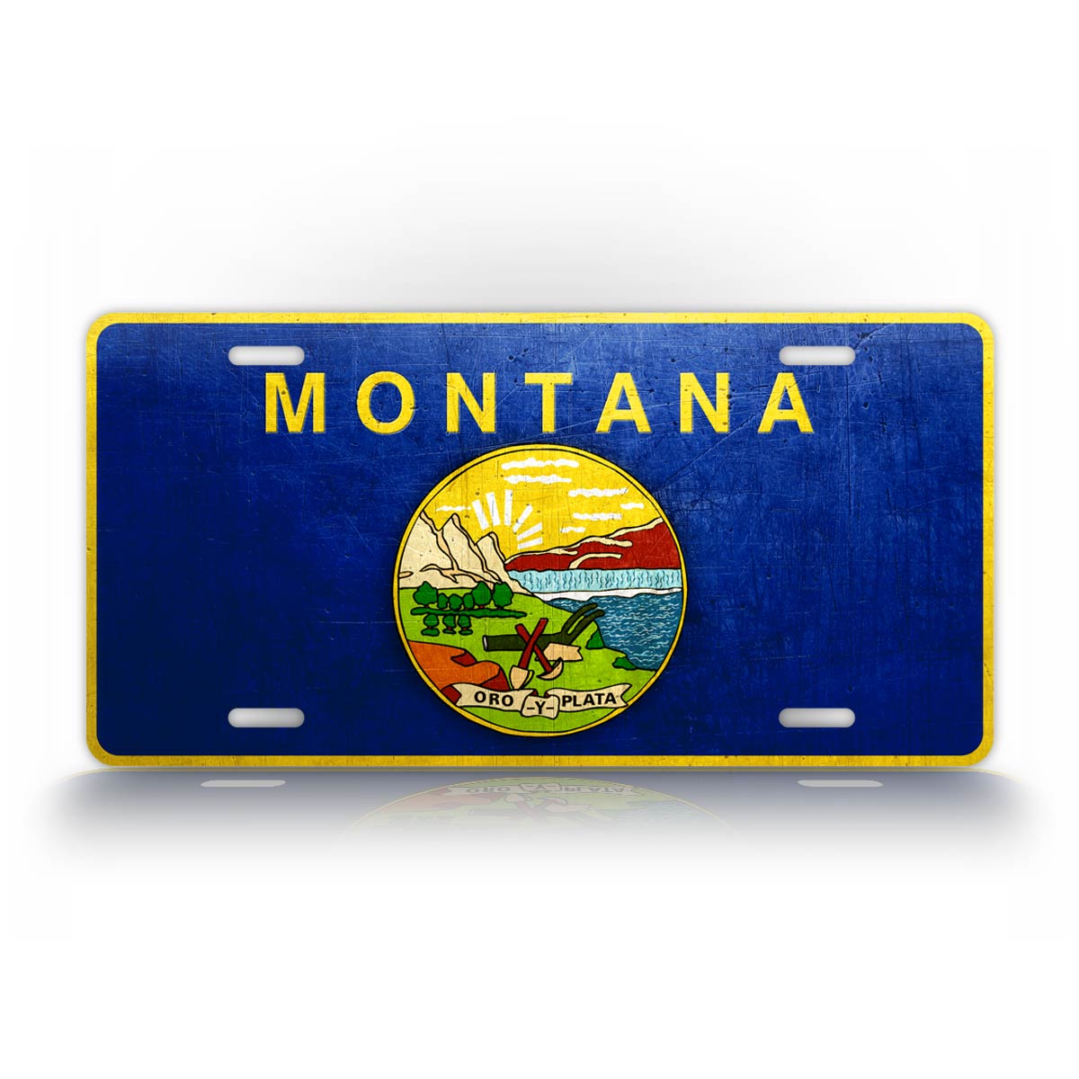 Montana State Flag Weathered Metal License Plate