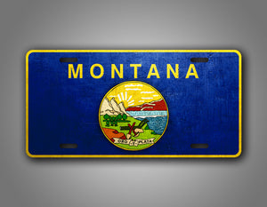 Weathered Metal Montana State Flag Auto Tag