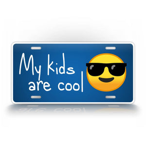 Funny Blue Auto Tag My Kids Are Cool Sunglasses Emojis License Plate 