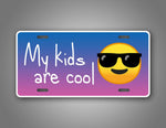 Funny Blue And Pink Auto Tag My Kids Are Cool Sunglasses Emojis License Plate 