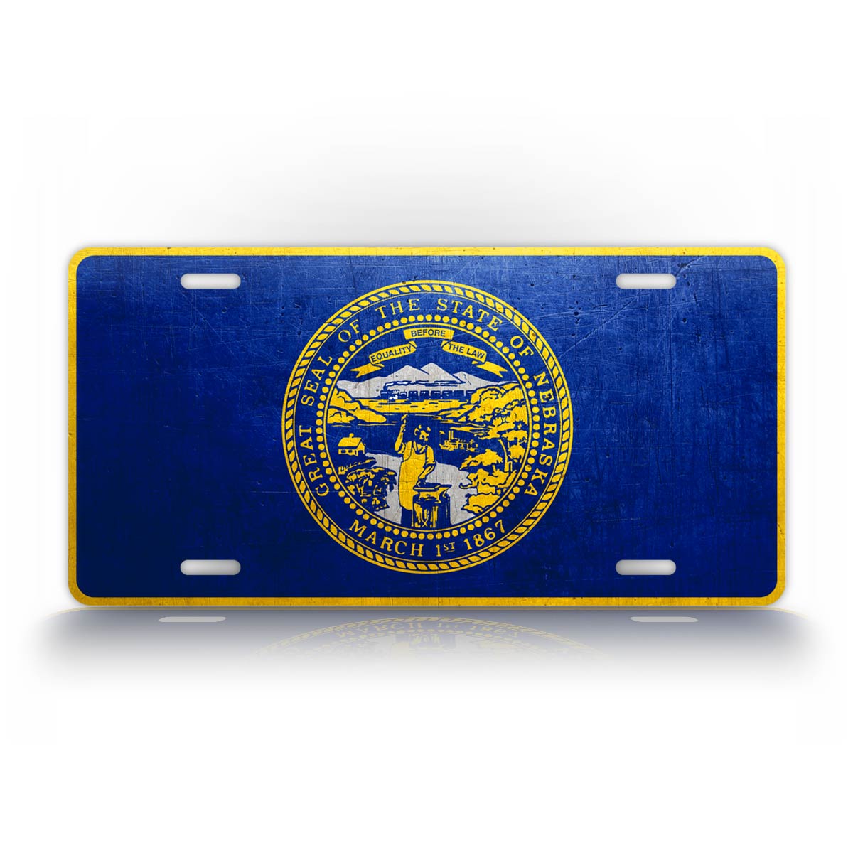 Nebraska State Flag Weathered Metal License Plate