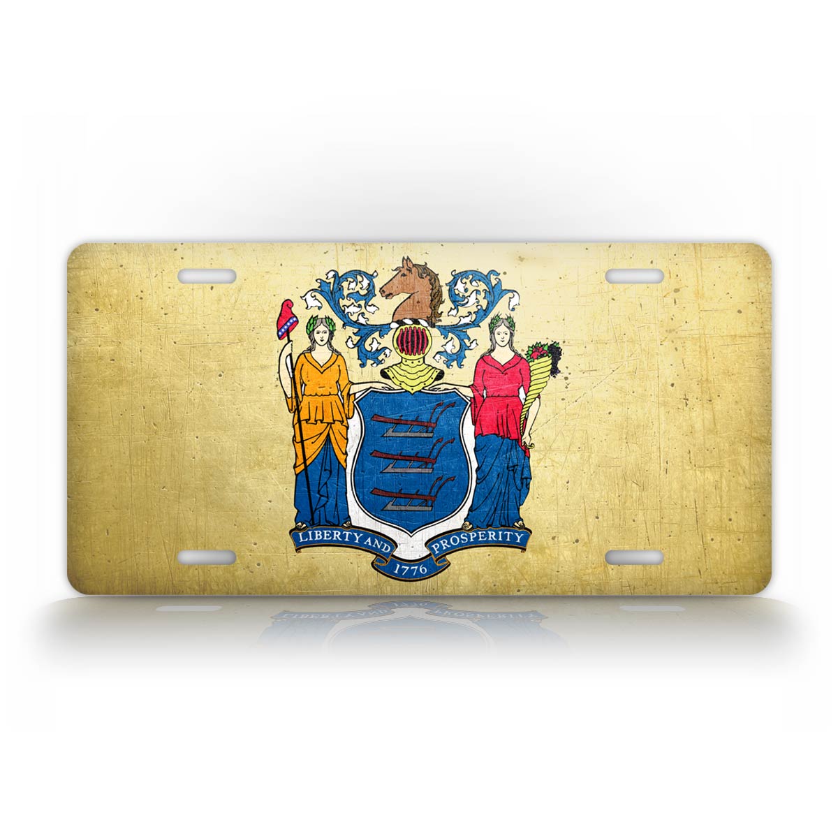 New Jersey State Flag Weathered Metal License Plate