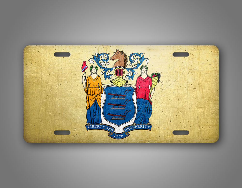 Weathered Metal New Jersey State Flag Auto Tag