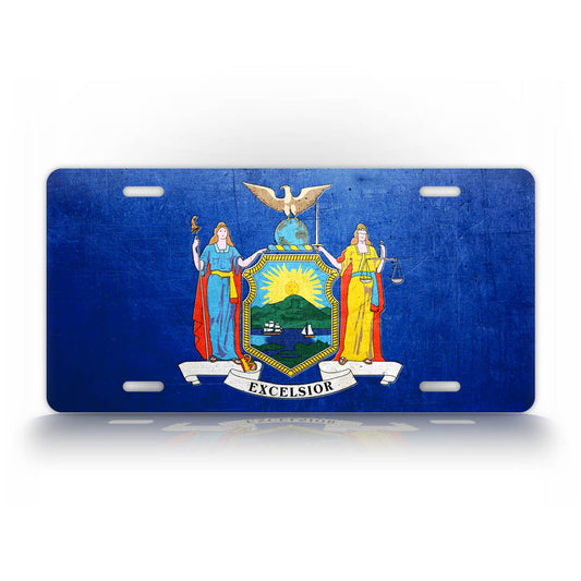 New York State Flag Weathered Metal License Plate