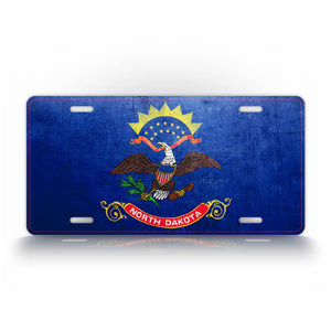 North Dakota State Flag Weathered Metal License Plate