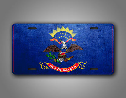 Weathered Metal North Dakota State Flag Auto Tag