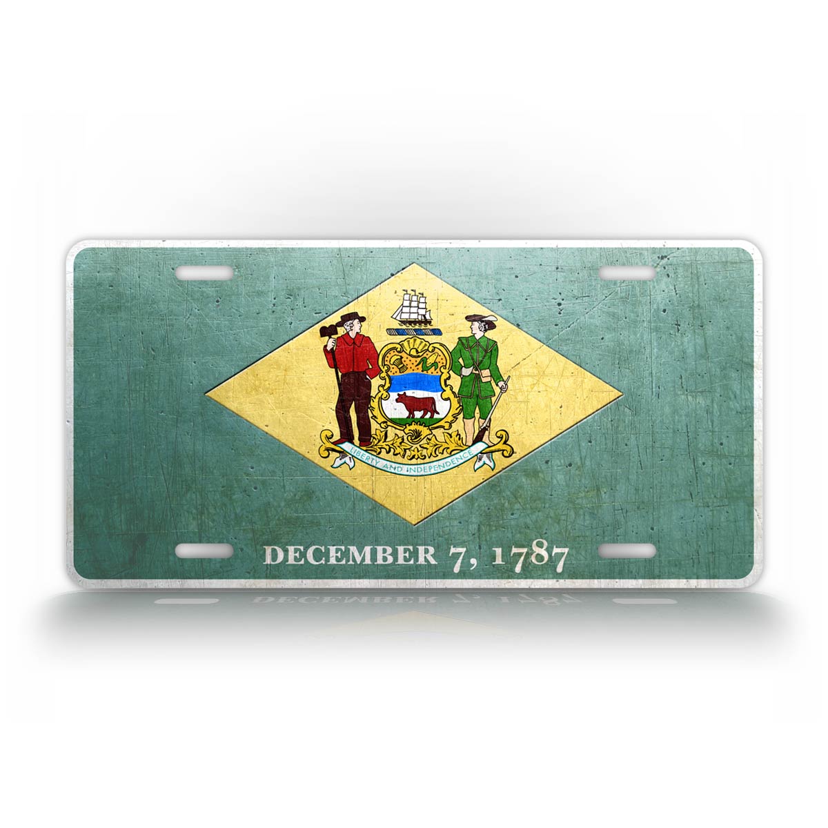 Delaware State Flag Weathered Metal License Plate