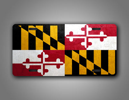 Weathered Metal Maryland State Flag Auto Tag