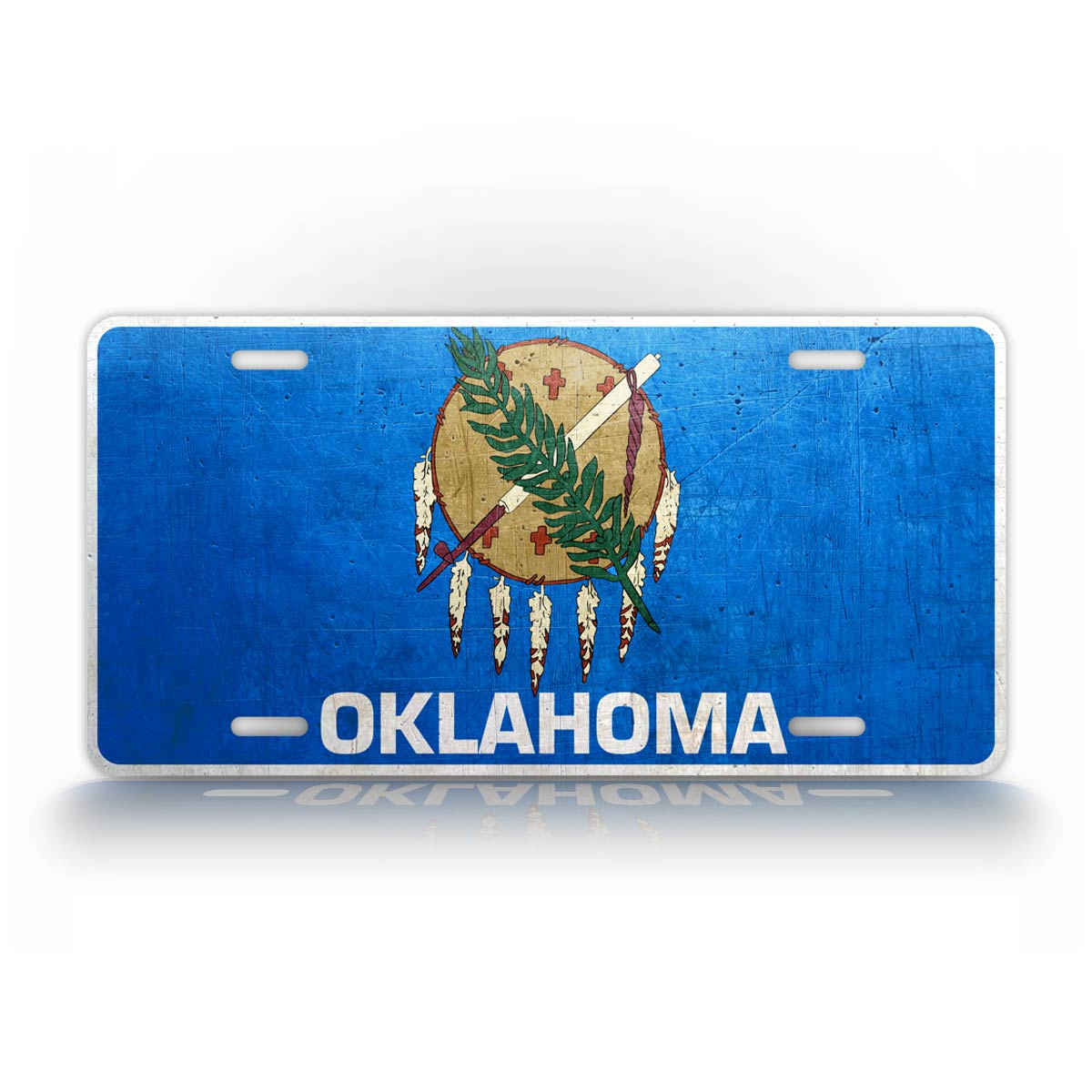 Oklahoma State Flag Weathered Metal License Plate