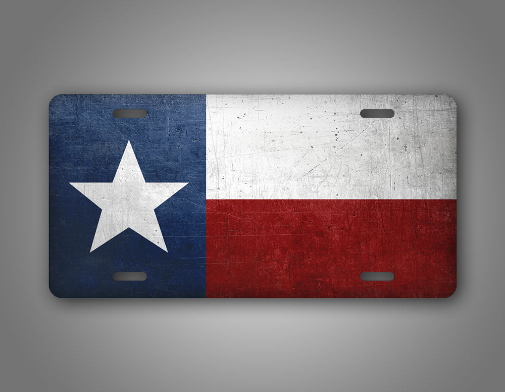 Weathered Metal Texas State Flag Auto Tag