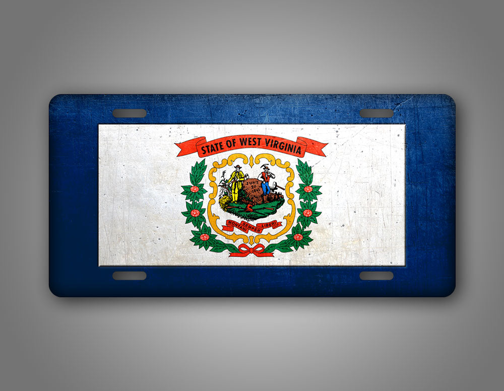 Weathered Metal West Virginia State Flag Auto Tag