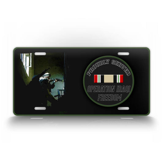 Iraqi Freedom Veteran Proudly Served License Plate With Paining Of Soldier 