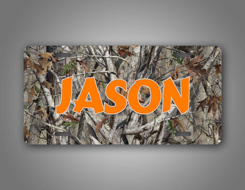 Orange Text Custom Camo Hunting Auto Tag 