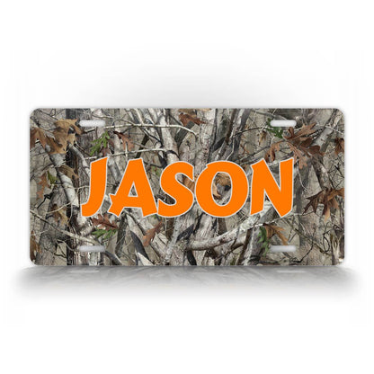 Orange Text Camo Hunting License Plate 