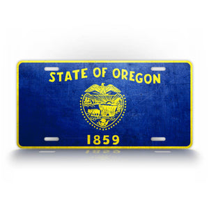 Oregon State Flag Weathered Metal License Plate