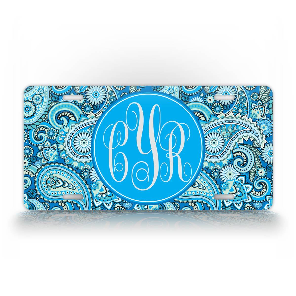 Blue Paisley Monogram Custom License Plate 