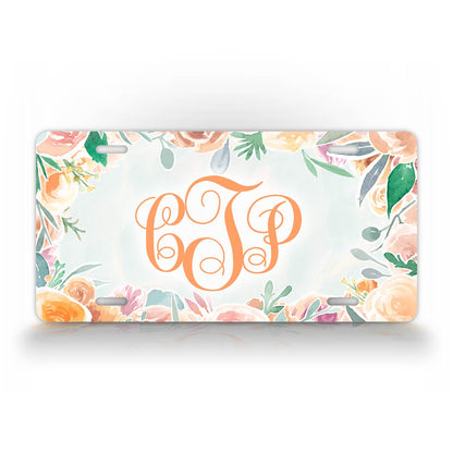 Personalized Orange Patel Flowers Monogram License Plate