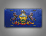 Pennsylvania State Flag Weathered Metal License Plate 