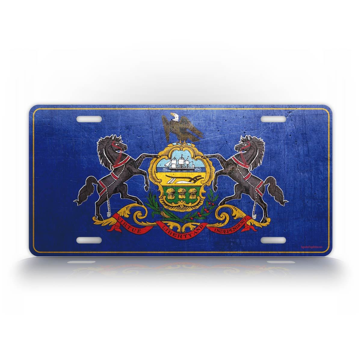 Pennsylvania State Flag Weathered Metal Auto Tag 