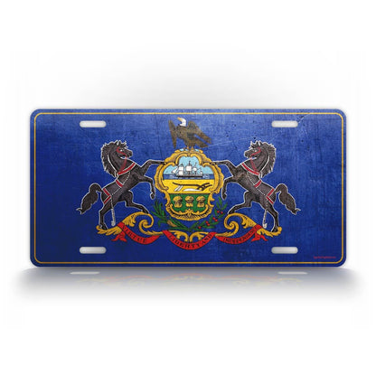 Pennsylvania State Flag Weathered Metal Auto Tag 